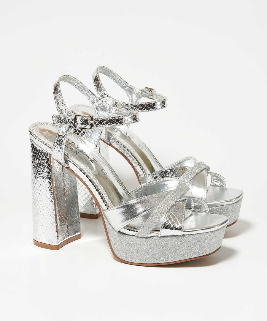 Marypaz Sandalia Plataforma Glitter Plata