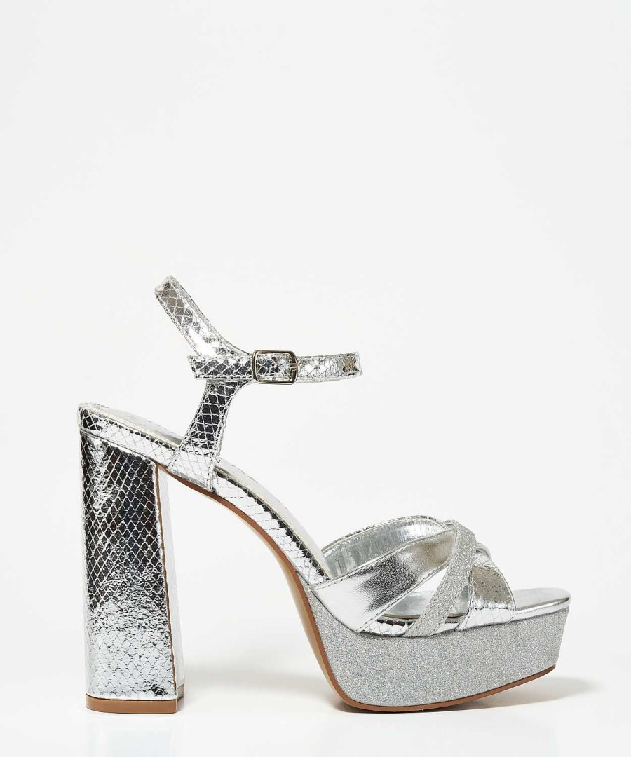 Marypaz Sandalia Plataforma Glitter Plata