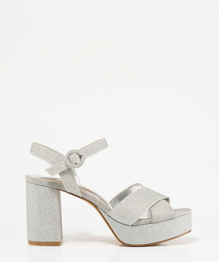 Marypaz Sandalia Plataforma Glitter Plata