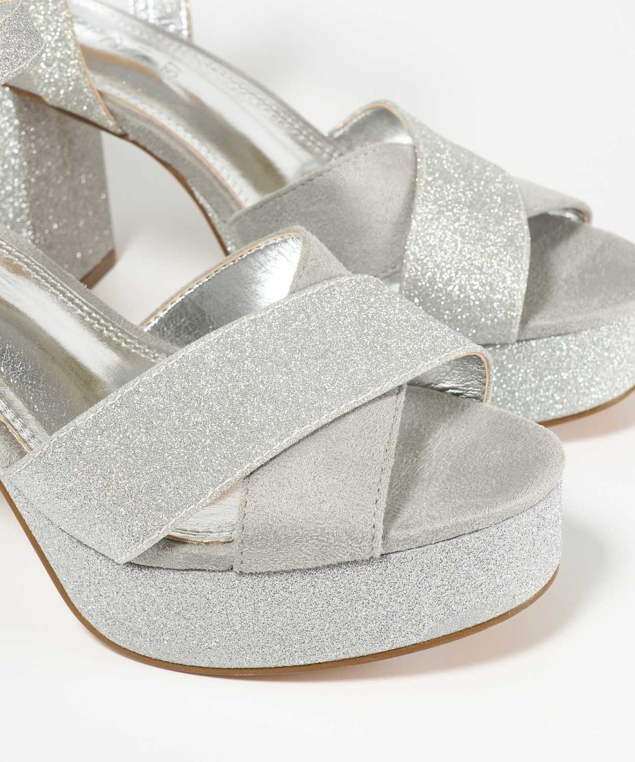 Marypaz Sandalia Plataforma Glitter Plata